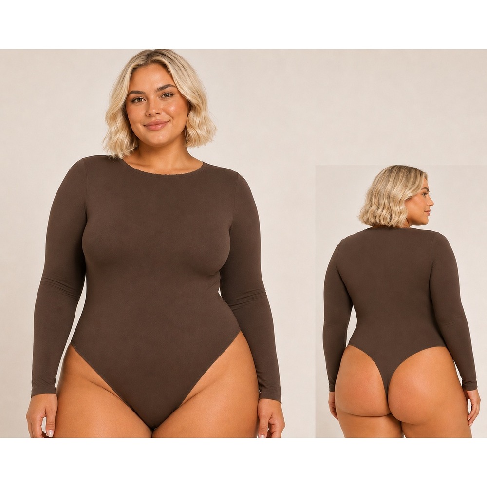 SKIMS Essential Crew Neck Bodysuit NEW Long Sleeve Cocoa 4X/5X
